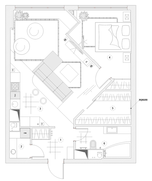 Дизайн проект квартиры свободной планировки (планировочное решение)